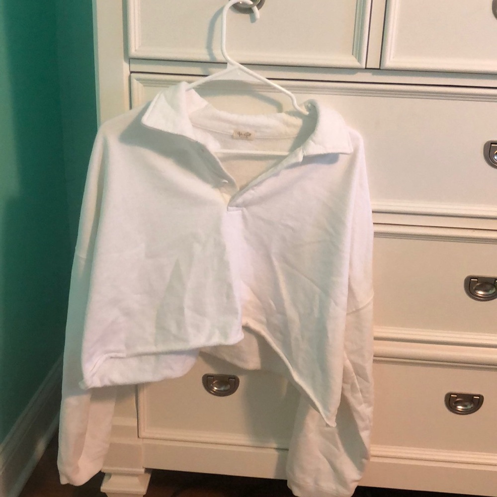 John Galt cropped white collared sweatshirt